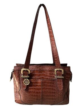 Patricia Nash Helmsley Satchel British Tan Croco-Distressed Leather CLEAN EUC
